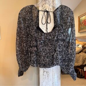 ASTR Black Ditsy Floral Blouse